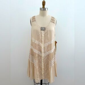 4 Love & Liberty Johnny Was Silk Angelina Dress NWT Embellished Soft Nude M